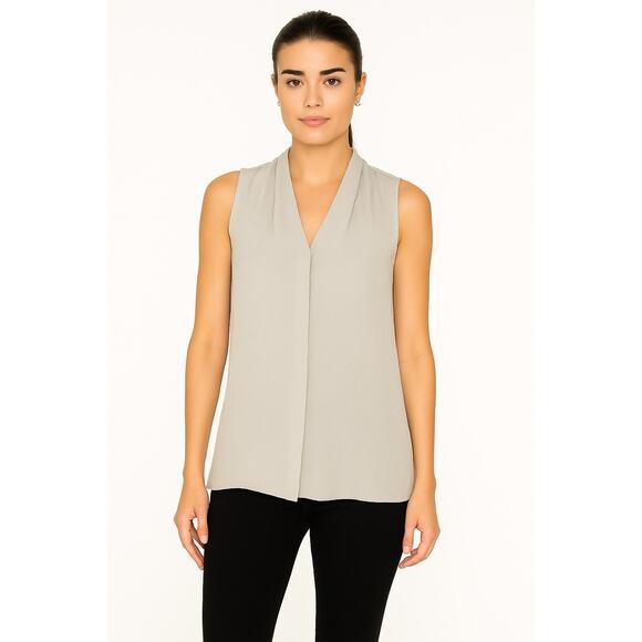 Helmut Lang Pebbled Silk Textured Sleeveless Button Down Blouse in Ivory Small - Picture 1 of 10